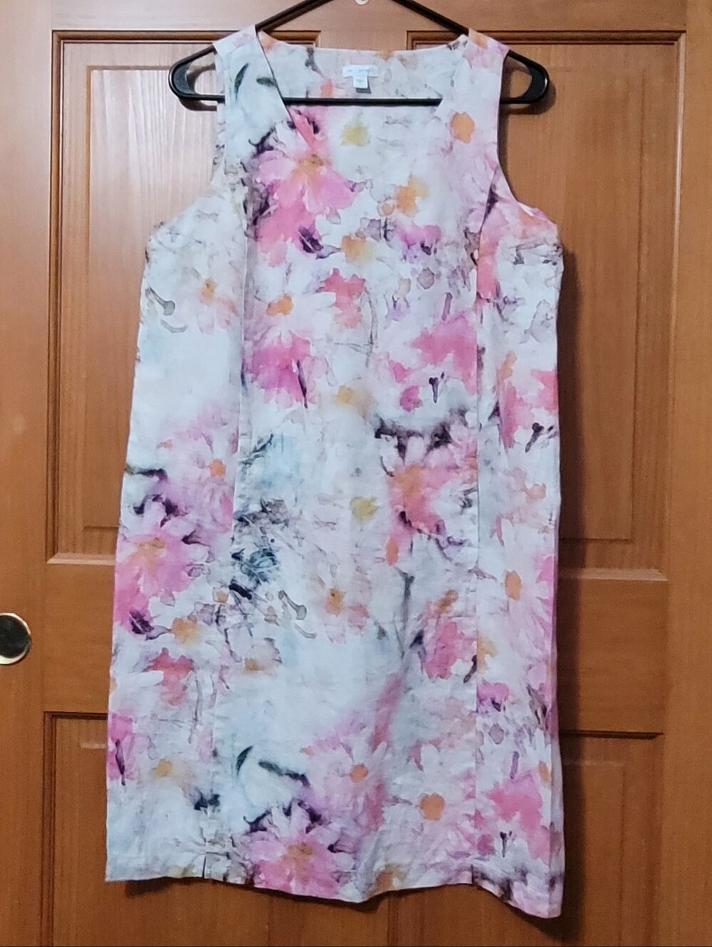 Pure Jill 100% Linen Small Midi Dress Soft Magnolia Watercolor Garden Party
